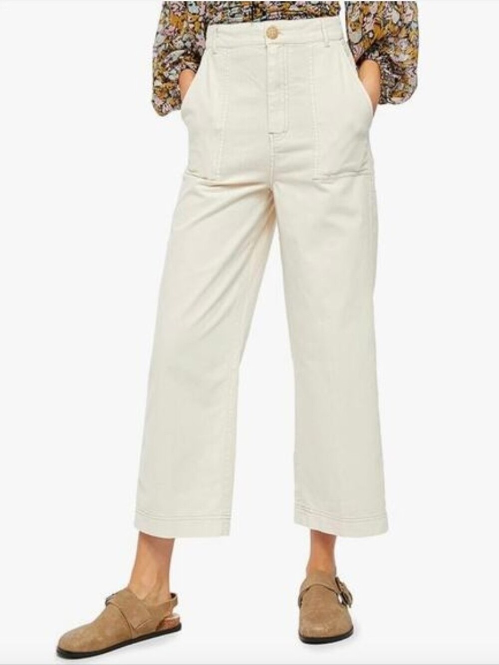 Free People Sunday Skies High Rise Straight Leg Pant With Buckle On Back Cream 4
